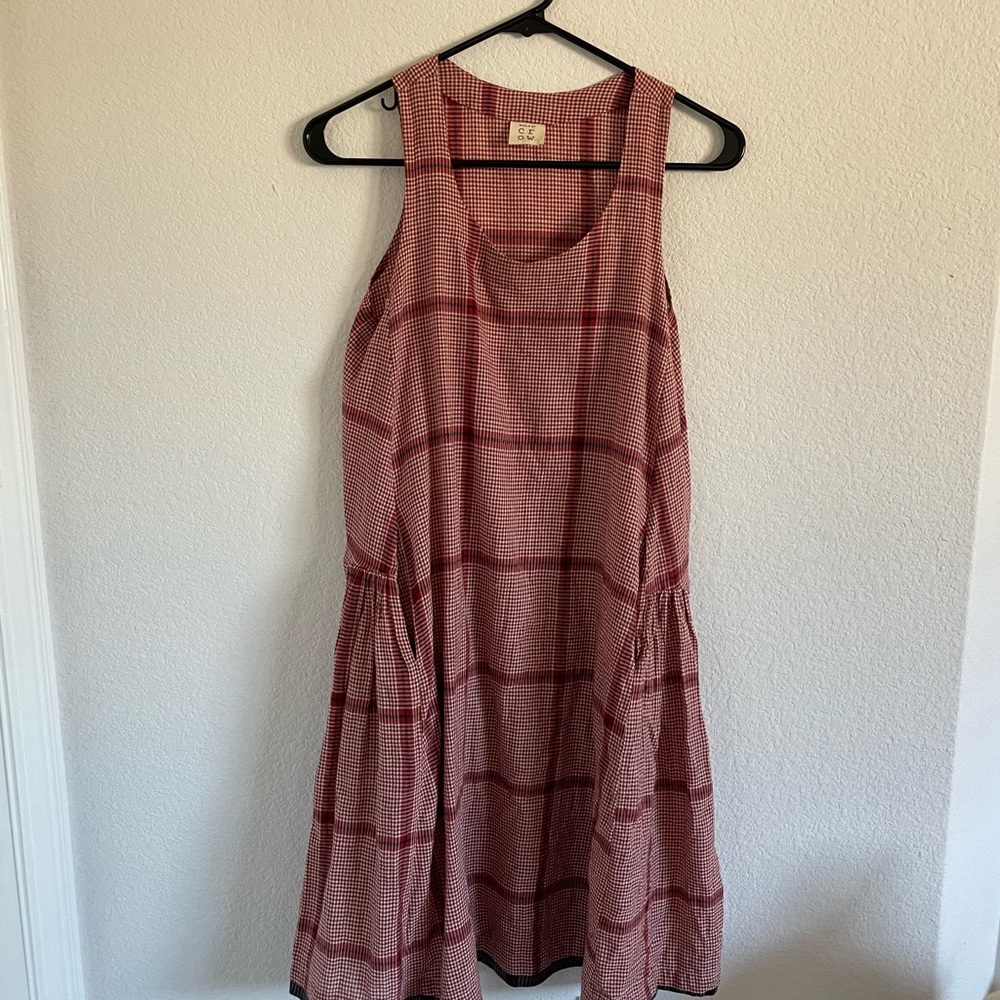 World of Crow Elegant Red Checkered Midi Dress